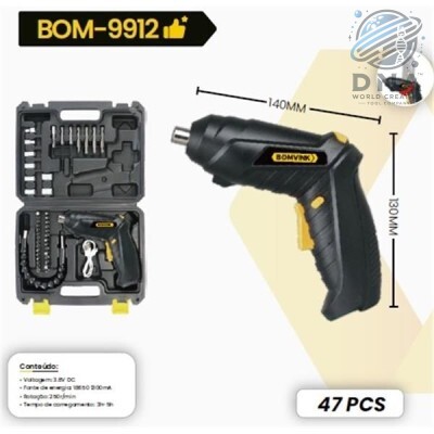 PARAFUSADEIRA CHAVE DE FENDA ELÉTRICA 47 PÇS - 3.6V BOM-9912