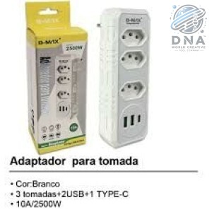 ADAPTADOR PARA TOMADA 10A 2 USB 1 PD 2500W BM8702A